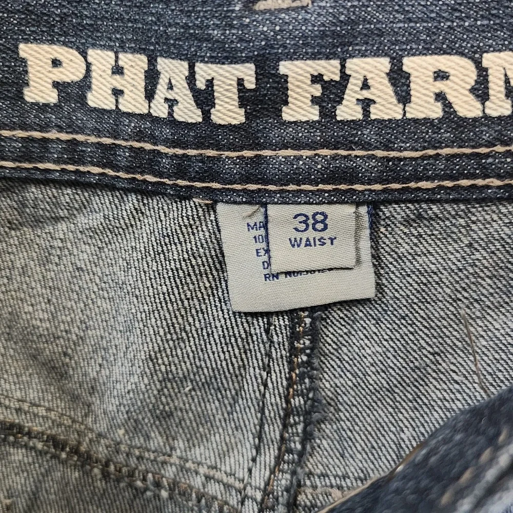 Phat Farm Shorts Mens 38X11 Blue Denim Jorts Y2K Urban Skate Loose Baggy Hip Hop